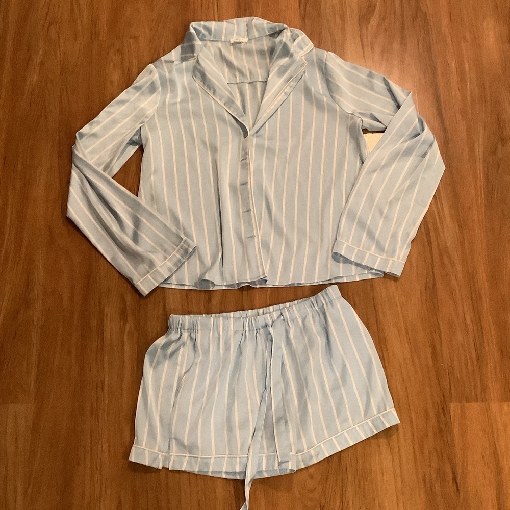 2 Pajama SETS Forever 21 blue-white stripe & gold 3 piece tags removed SZ L